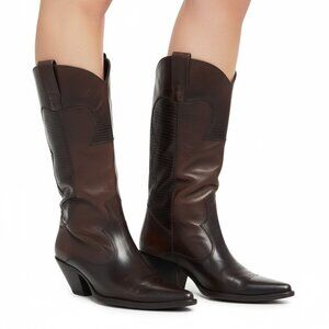 Maria Lya Cowgirl Western Leather Boot Brown Mid Calf 6.5M